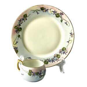 Haviland Limoges Vintage Hand Painted Teacup Lunch Plate France Signed